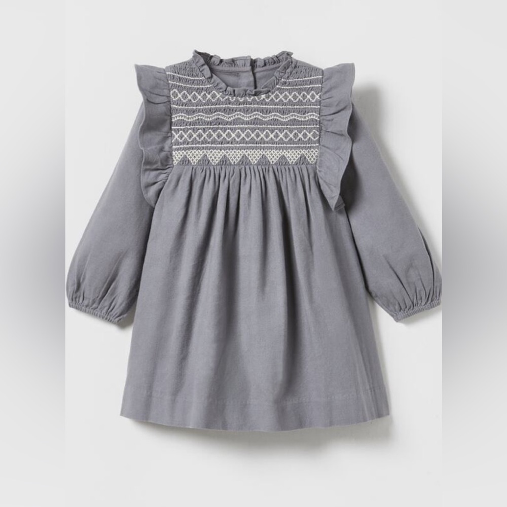 Zara. Embroidered Dress. Blue-Grey Color. Never Worn. New With Tags.